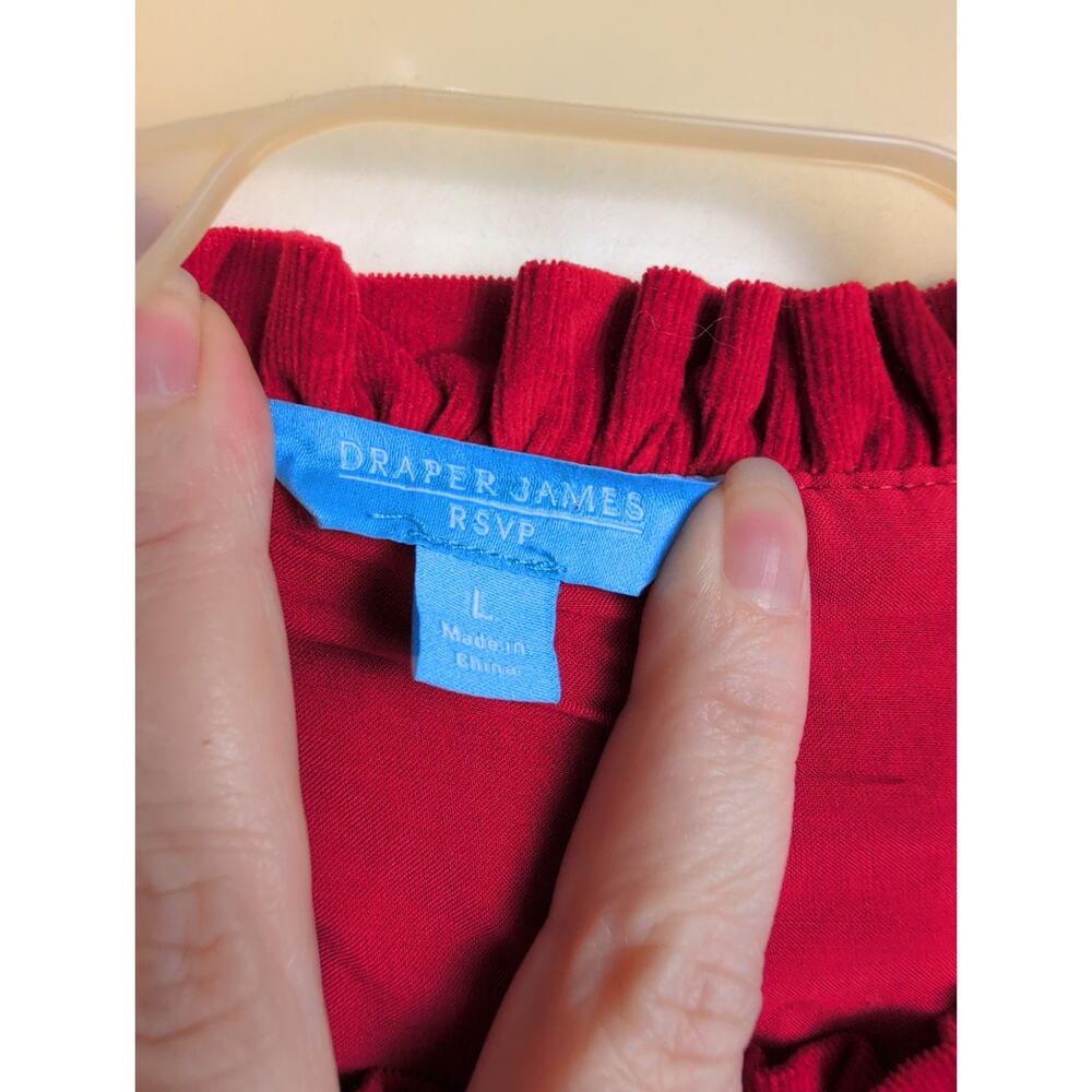 Draper James red velvet corduroy tiered puff sleeve midi dress Size Lrg Cottage - Picture 4 of 10